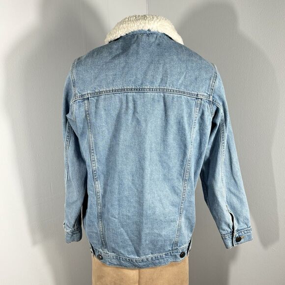 Asos Sz 2 Oversized Sherpa Neckline Faux Fur Trucker Jean Borg Denim Jacket - Picture 7 of 13